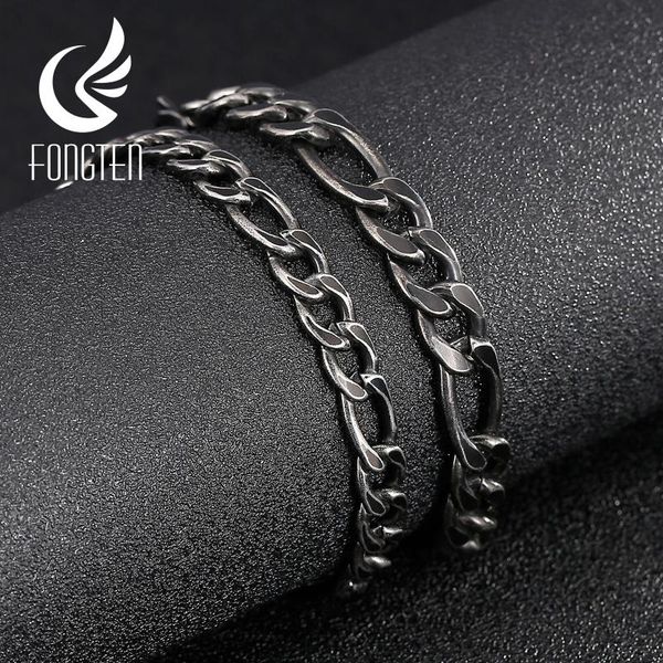 

fongten custom link chain men bracelet black stainless steel male accessories hippie kpop bracelets jewelry, Golden;silver