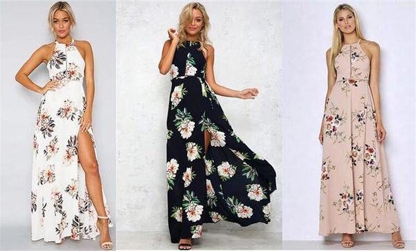 

halter slipt summer dress flora printed backless beach dress womens summer holiday dresses fashion designer, Black;gray