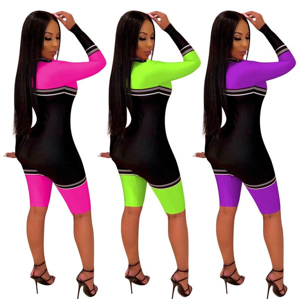 

2019 bodysuit tracksuit rompers womens jumpsuit patchwork striped long sleeve skinny playsuits overalls combinaison femme, Black;white
