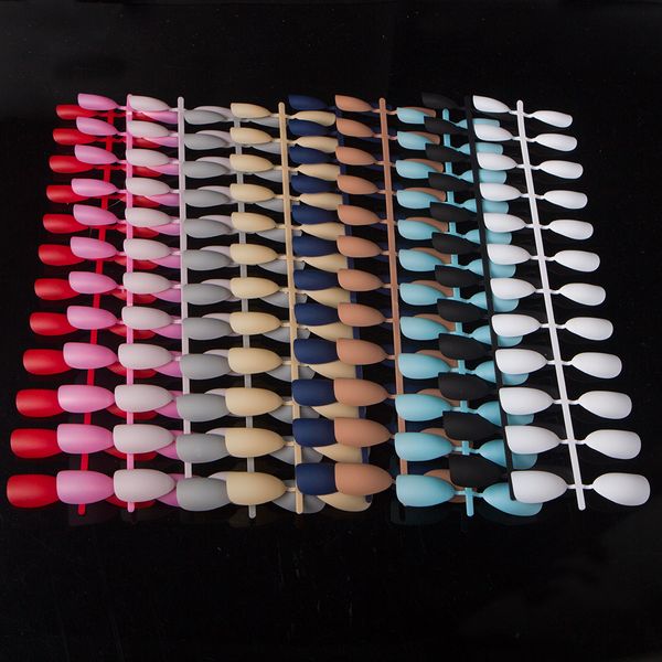 

24pcs full cover matte stiletto nail tips almond shape false nails display soft artificial fake nails art salon tips designs, Red;gold