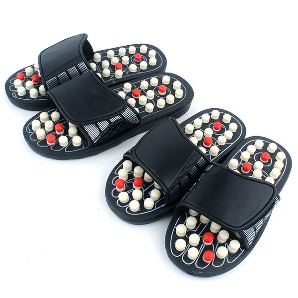 

dropshipping acupoint massage slippers sandal men feet chinese acupressure therapy medical rotating foot massager shoes unisex, Black