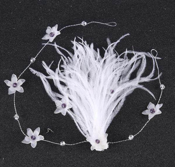 

feather hair band white wedding dress accessories, Silver