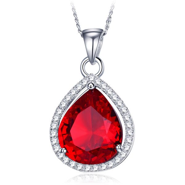 

pendant necklaces shineland 925 sterling silver red water drop necklace long chain jewelry wedding accessories n40