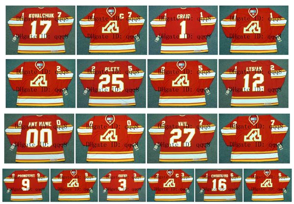 

vintage atlanta flames jerseys 3 pat quinn 17 ilya kovalchuk 1 jim craig 25 plett 12 tom lysiak 27 vail 9 jean pronovost 16 chouinard hockey, Black;red
