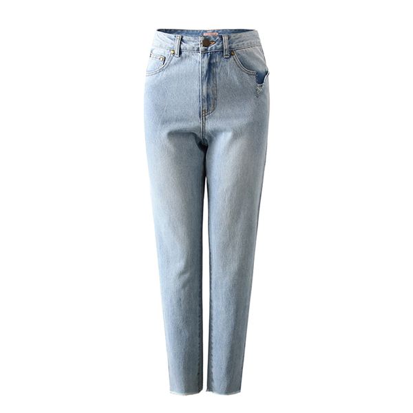 

women's jeans omikron fashion vintage korean womens straight denim high waist pants loose trousers, Blue