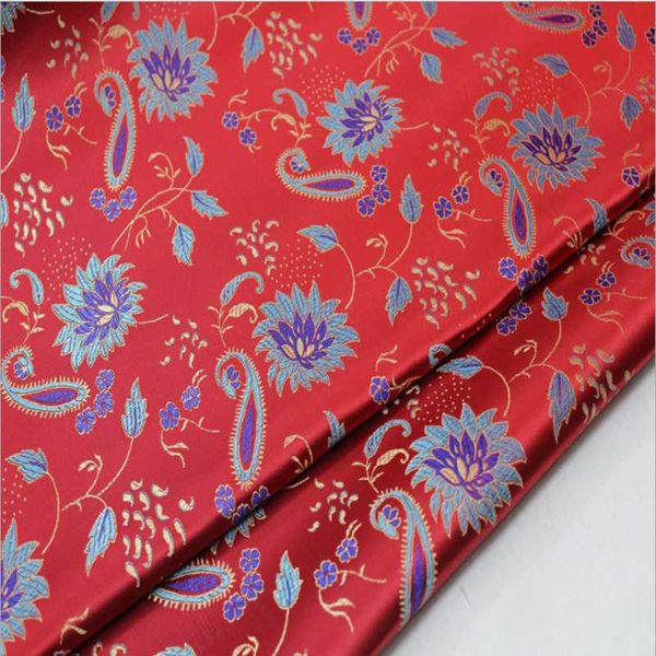 

hlqon 75cm width brocade yarn dyed red fabric for patchwork felt tissue telas bed sheet cheongsam dress children coat, Black;white