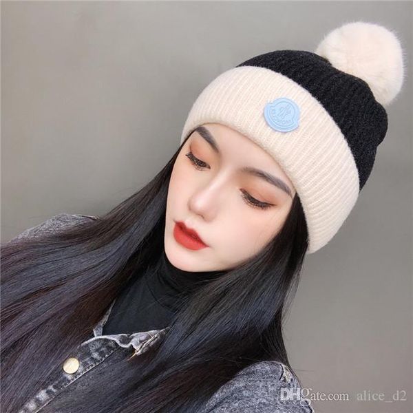 

2019 winter knitted real fur hat women thicken beanies with 15cm real fox fur fur pompoms warm caps snapback pompon beanie hats, Blue;gray