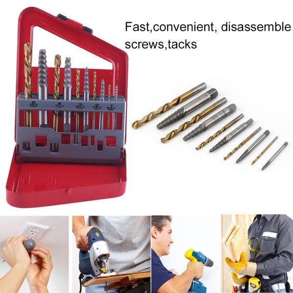 

10 pc pieces screw extractor set iron box inch drill bit extractor packaged combination bolt dismount