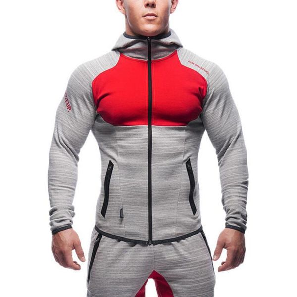 

selling muscle dr. brothers europe and america autumn and winter sports men's coat hoodie running fitness suit, White;red