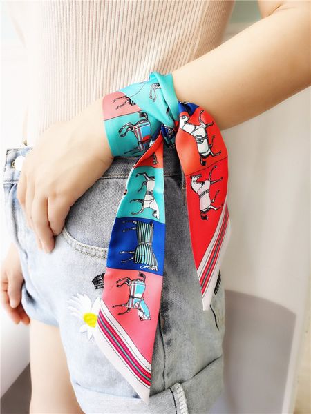 

оптовый двойного слой моделирование шелка небольшого стример женщины шарфы 90см * 5см геометрия шелк небольшого оголовье квадратного шарфа 3, Blue;gray