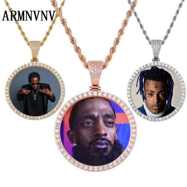 

hip hop custom made p round shape iced out bling cubic zircon pendant necklace for men women diy jewelry rope chain, Silver