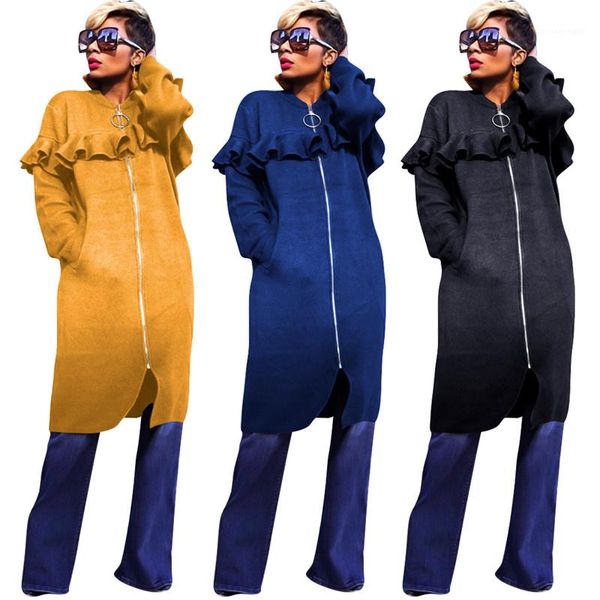 

long sleeved crew neck x-long trench coats womens fashion coats women designer windbreaker solid color autumn casual, Tan;black