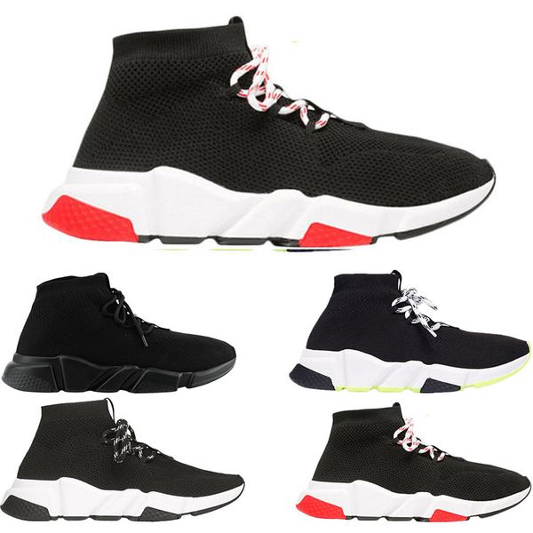 

2019 men women designer socks shoes speed trainer lace up mid black white yellow fashion mens trainers casual platform sneakers