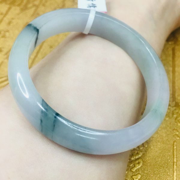 

send a certificate natural jadeite bracelets carved light color + blue 54-61mm female bracelet jewelry gift, Golden;silver