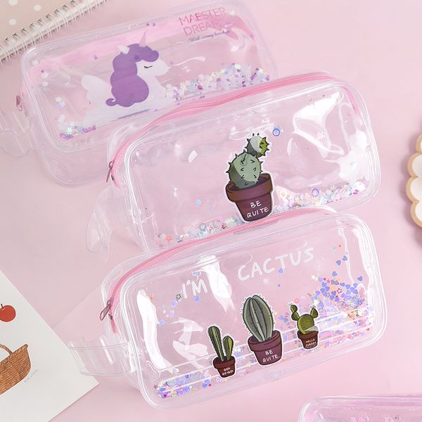 

cute big large cactus trasnparent pencil case & bags for school kids boy girl kawaii school supplies pencil storage bags