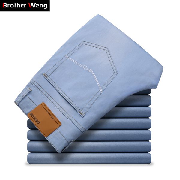 

2019 summer new men's stretch slim jeans light blue fashion casual classic style thin skinny trousers male brand pants