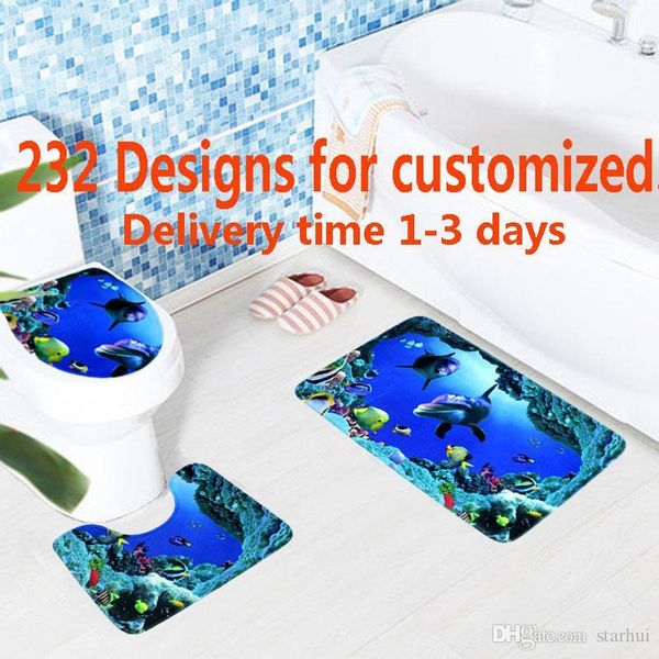 

3d printing toilet mat 3pcs set bath mats non-slip toilet tank lid cover mat carpet lid toilet cover bathroom mats 232 designs wx9-892