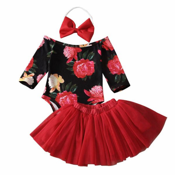 

clothing sets pudcoco 0-24m 3 pcs toddler kids baby girl clothes set lovely cotton print floral romper jumpsuit +lace skirt, White