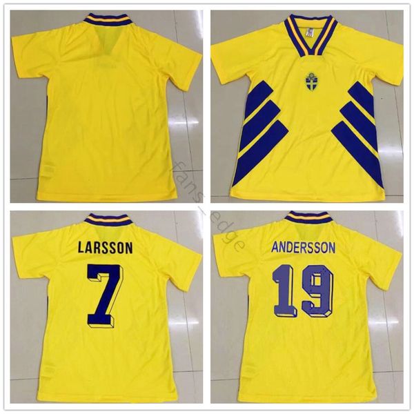 

1994 world cup retro version sweden soccer jerseys 10 dahlin 11 brolin 7 larsson 8 ingesson k.andersson 94 95 96 home yellow football shirt, Black