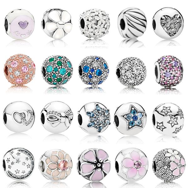 

925 sterling silver multi style clip lock ser charm with zircon fit original pandora charms bracelet silver 925 jewelry, Black