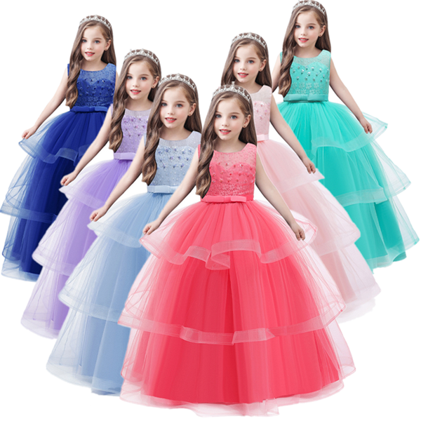

flower girl wedding dresses up kids fancy formal party long gown for girls birthday party costume clothing for children, Red;yellow
