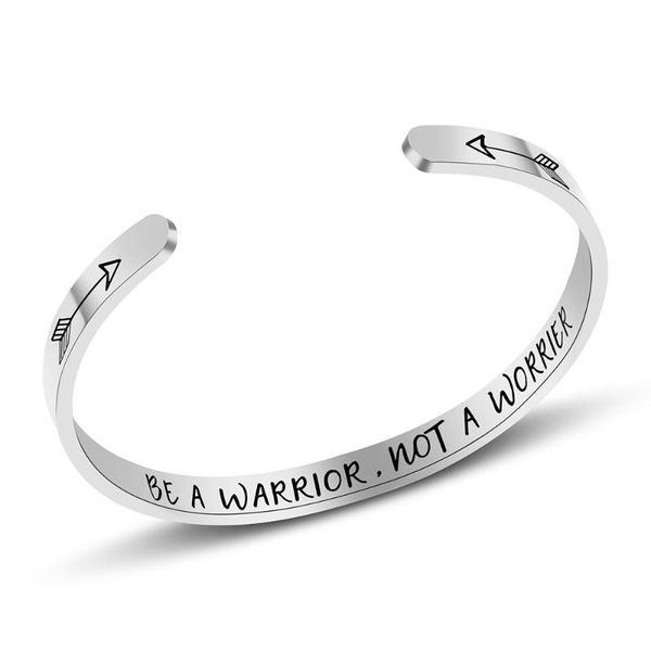 

stainless steel bracelet be a warrior, not a worrier bracelet inspirational arrow cuff opening female jewelry, Black