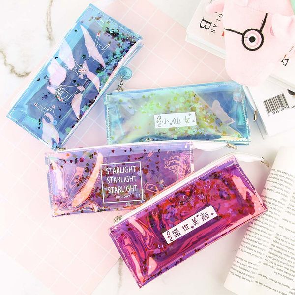 

transparent cool pencil case super shiny laser pencils bags stationery pouch office school supplies