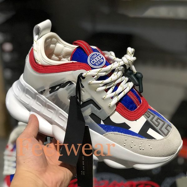 

2019 Цепная реакция обувь Мужчины Женщины Платформа кроссовки Черный Белый Mesh Rubber Кожа девушки способа вскользь ботинок US 36-45