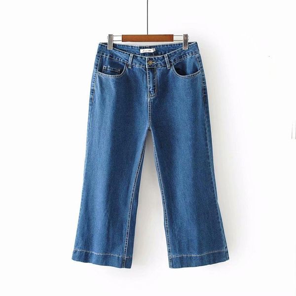 

plus size women mid -waist elastic retro casual wide pipe jeans pants, Blue
