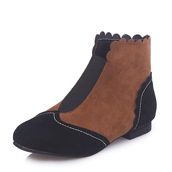 

women boots flat heel round toe slip on elastic casual short ankle boots plus size female autumn flats, Black