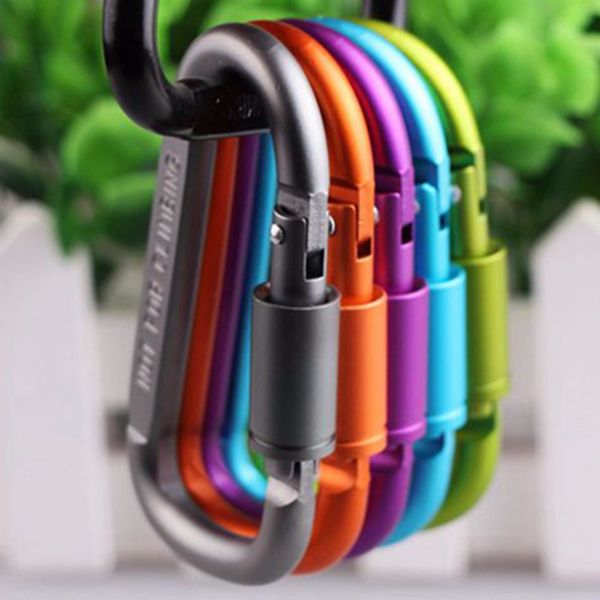 

8cm aluminum alloy carabiner d-ring key chain clip multi-color camping keyring snap hook outdoor travel kit quickdraws zza659