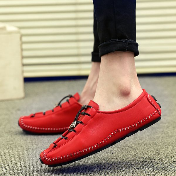 

vogue men vintage handmade leather shoes outdoor fashion waterproof casual shoes soft bottom men loafers, Black