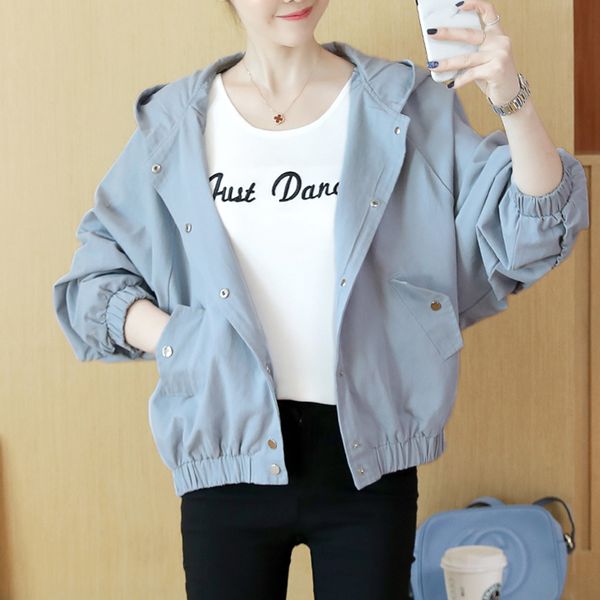 

весна с длинным рукавом негабаритных женщин куртка мода повседневная твердые свободные пальто женские куртки с капюшоном дамы дикий пиджаки, Black;brown