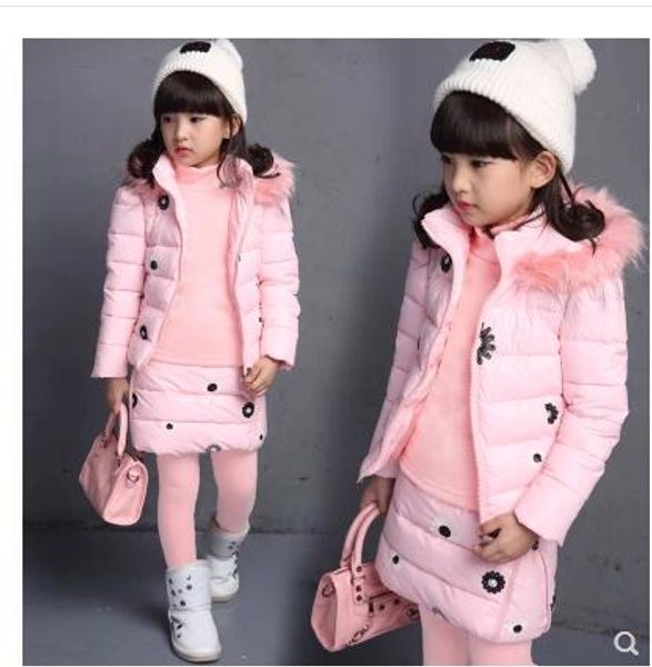 Set di abbigliamento per bambini nuovo gilet con cappuccio in cotone e felpa e pantaloni con gonna Set di 3 pezzi per stare al caldo per il completo invernale da ragazza grande