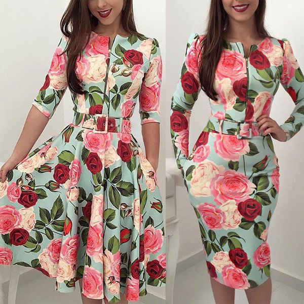 

women dress womens clothing women bandage bodycon casual long sleeve zipper evening party midi dress floral suits drop shipping, Black;gray