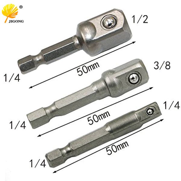 

3pcs/set chrome vanadium steel socket adapter hex shank to 1/4" 3/8" 1/2" extension drill bits bar hex bit set power tools
