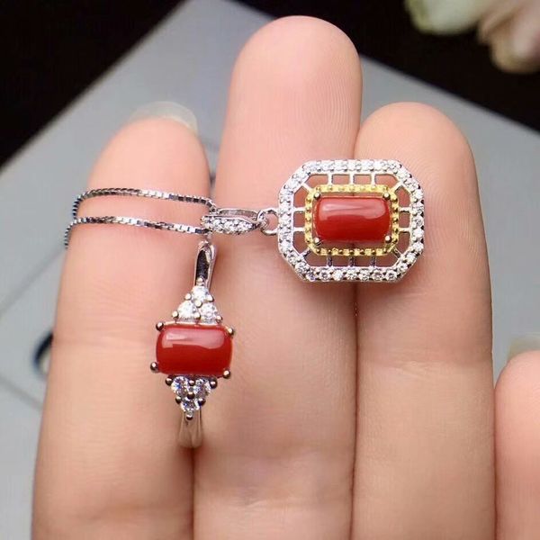 

shilovem 925 sterling silver natural red coral pendants rings fine jewelry trendy new send necklace gift 4*6mm ctz0406099agsh, Black