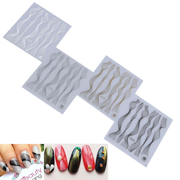 

1 sheet nail art sticker laser gold metal stripe line tape self-adhesive transfer foils decals 3d manicure tips diy decoration, Black