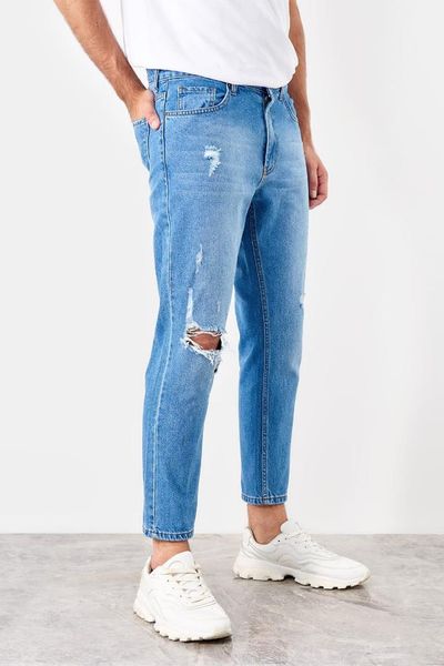 

trendyol navy blue male destroylu relax fit jeans new tmnss19ke0003