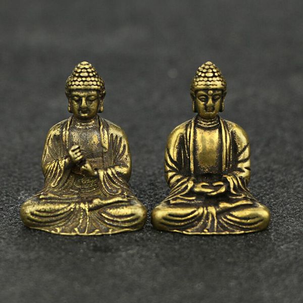 

2x brass meditating seated buddha statue, mini hand-carved sakyamuni figurine