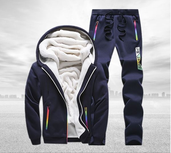 

зимние спортивные костюмы мужской комплект повседневная сгущает флис теплая куртка с капюшоном брюки весна толстовка спортивная одежда пальт, Gray