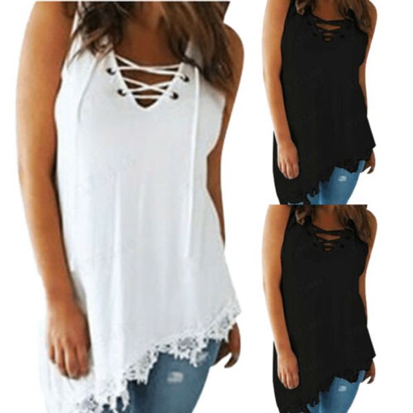 

women's summer sleeveless blouse t shirt casual loose tunic tee plus size, White