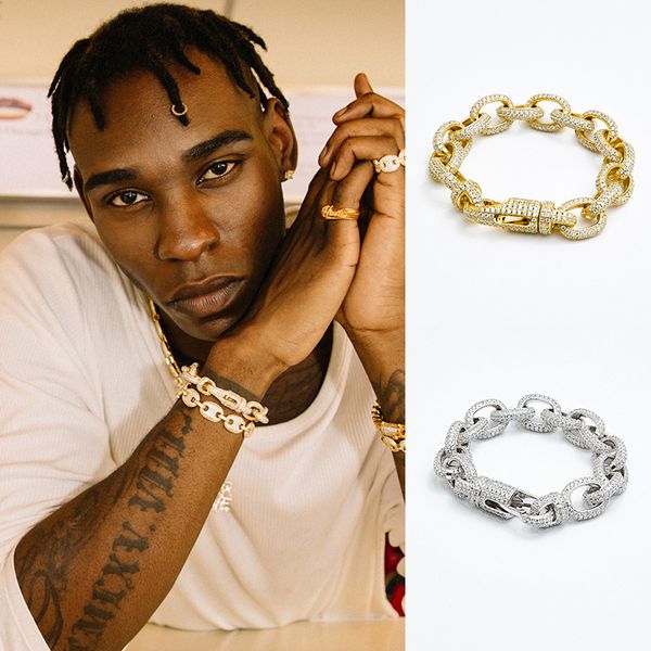 

gold color link chain cubic zirconia bracelet hip hop street cuban bracelet brand exclusive design for men, Black