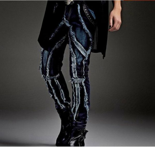 

strange jeans men rock jeans splice hip hop, Blue