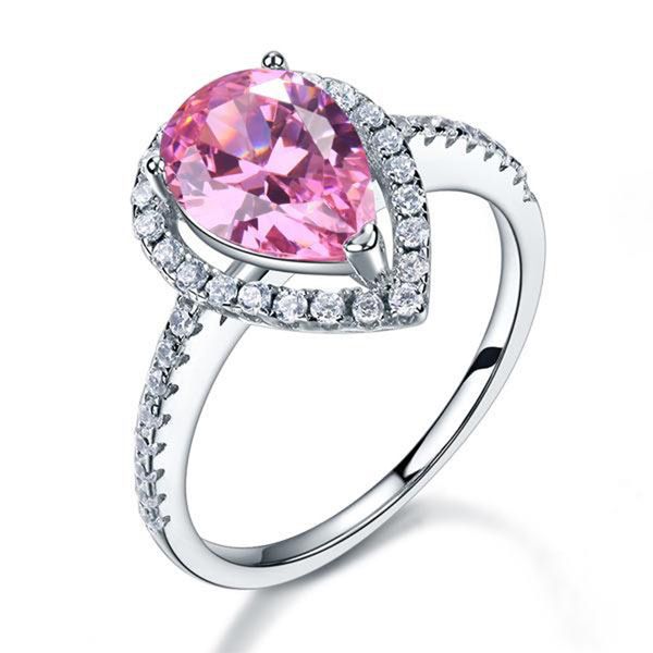 

exquisite sterling 925 silver wedding rings engagement ring pear heart fancy pink created diamond jewelry gift, Slivery;golden