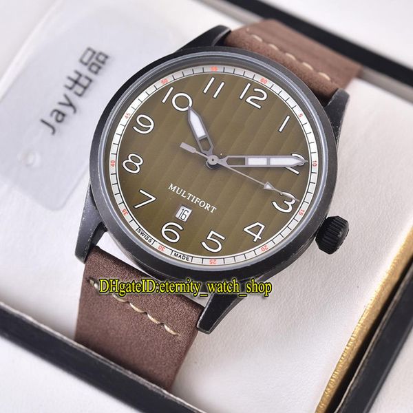 

multifort escape horween m032.607.36.090.00 green date dial automatic mechanical mens watch black case leather strap sport watches, Slivery;brown
