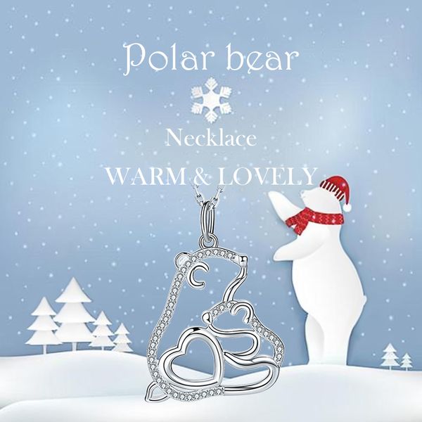 

xiaojing 925 sterling silver pendant crystal cute mother bear&bear baby hug white cz necklaces for women jewelry mother gift