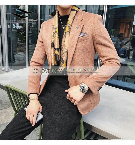 

2020 orange suit jacket for men leisure wool tweed balzer formal notch lapel business slim fit tuxedos groomsmen coat, White;black