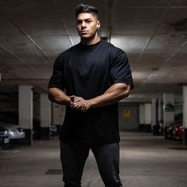 

new brand clothing gyms tight cotton t-shirt mens fitness t-shirt homme gyms t shirt men fitness summer tees, White;black