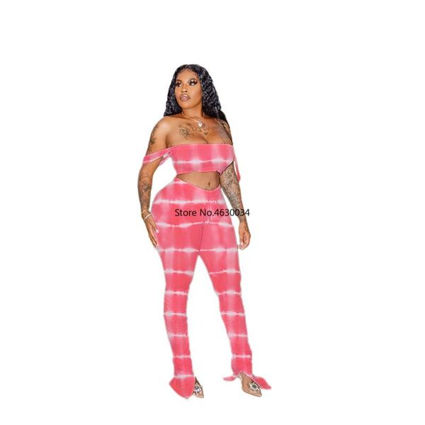 

two piece dress women sets summer tracksuits fitness strap tie-dye print + pants suit set night club outfits 2 pcs street, White